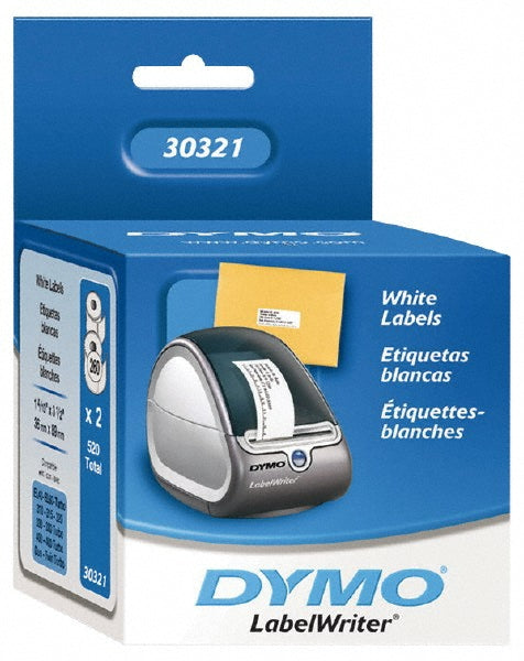 Dymo 30321 Label Maker Label White, Die Cut Paper with Semi Perm Adhesive, 3-1/2" OAL, 1-1/2" OAW, 260 per Roll, 2 Roll