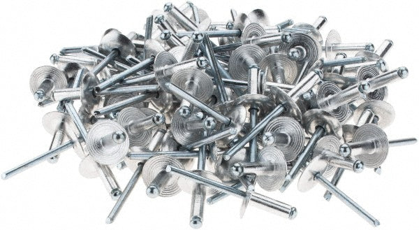 Value Collection 34142 Open End Blind Rivet Size 66, Large Flange Dome Head, Aluminum Body, Steel Mandrel