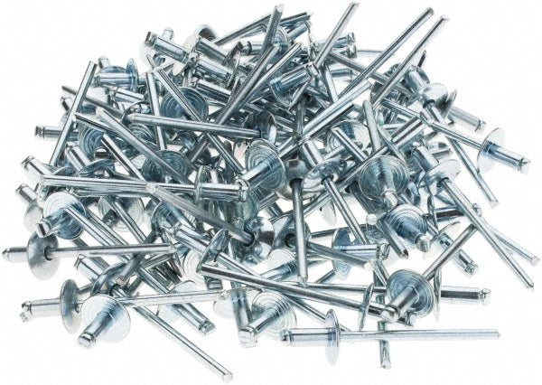 Value Collection 34156 Open End Blind Rivet Size 42, Large Flange Dome Head, Steel Body, Steel Mandrel