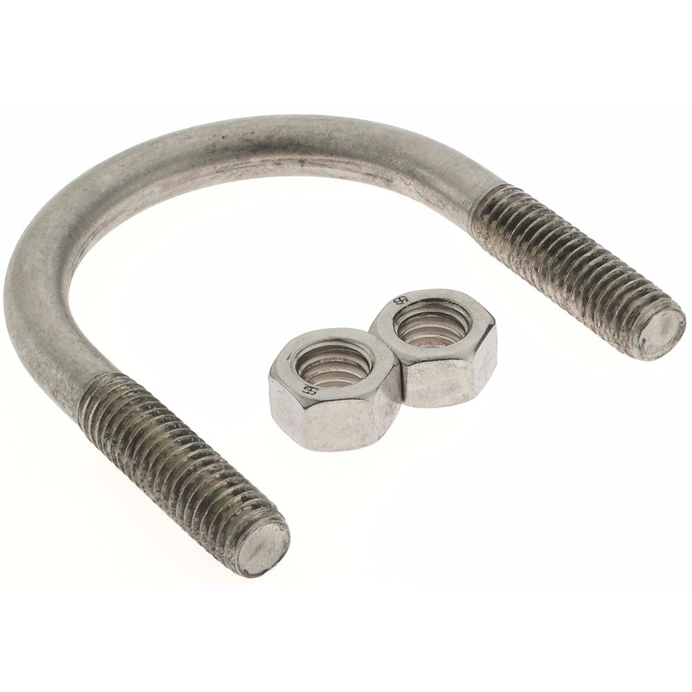 Value Collection 92170 Round U-Bolt Without Mount Plate, 3/8-16 UNC, 1-1/4" Thread Length, for 1-1/2" Pipe, Stainless Steel