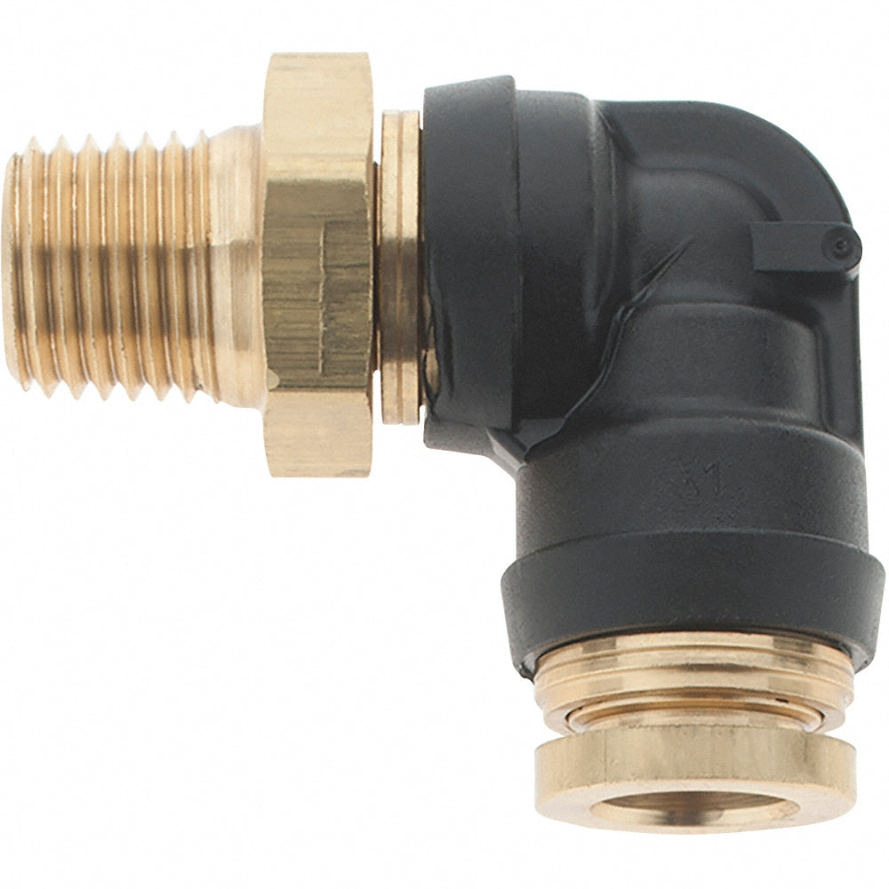 Parker PF-00057 Push-To-Connect Tube to Male & Tube to Male NPT Tube Fitting 90 ° Swivel Male Elbow, 1/4" Thread, 3/8" OD