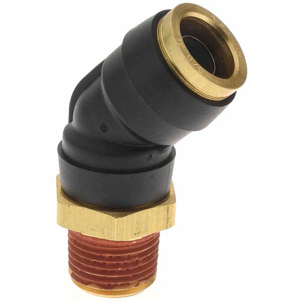 Parker PF-00088 Push-To-Connect Tube to Male & Tube to Male NPT Tube Fitting Swivel 45 ° Male Elbow, 1/2" Thread, 5/8" OD