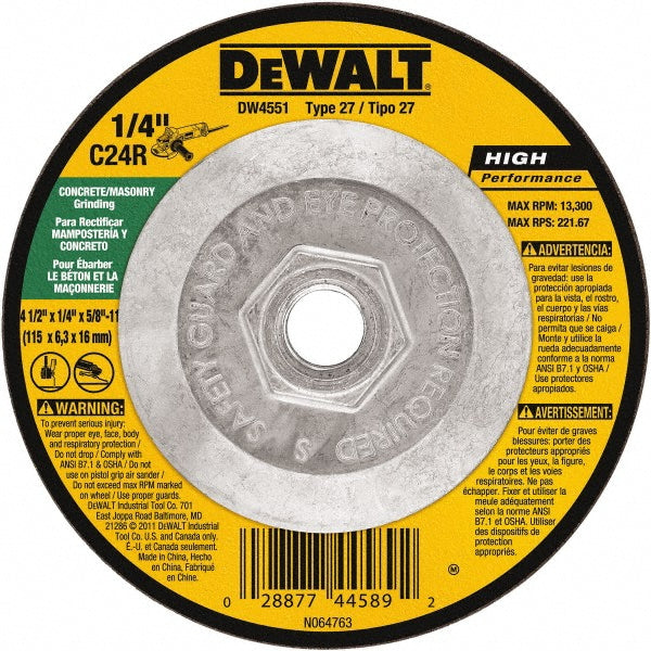 DeWALT DW4551 Depressed Center Wheel Type 27, 4-1/2" Dia, Silicon Carbide
