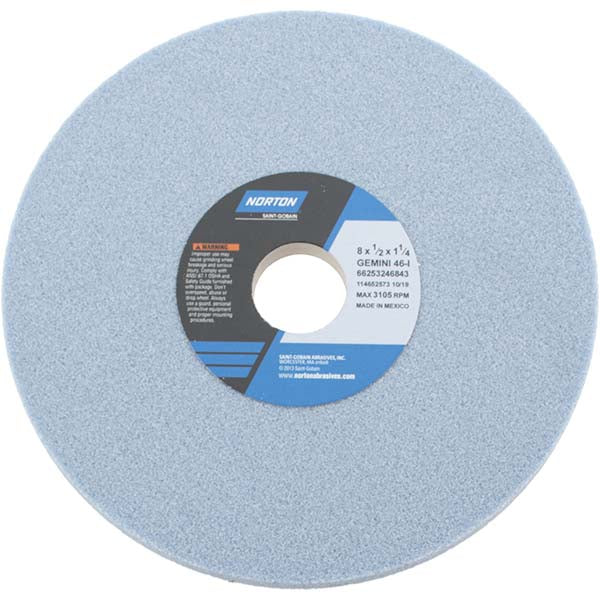 Norton 66253246843 Surface Grinding Wheel 8" Dia, 1/2" Thick, 1-1/4" Hole, 46 Grit, I Hardness