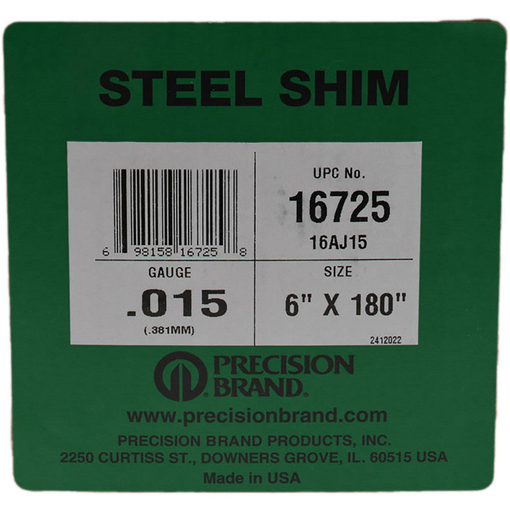 Precision Brand Products 16725 Shim Stock 0.015'' Thick, 180'' Long, 6" Wide, Steel