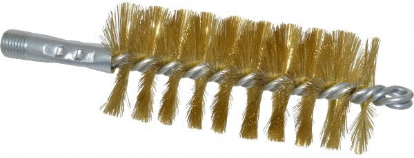 Schaefer Brush 43645 Double Stem/Single Spiral Tube Brush 2" Dia, 8" OAL, Brass Bristles
