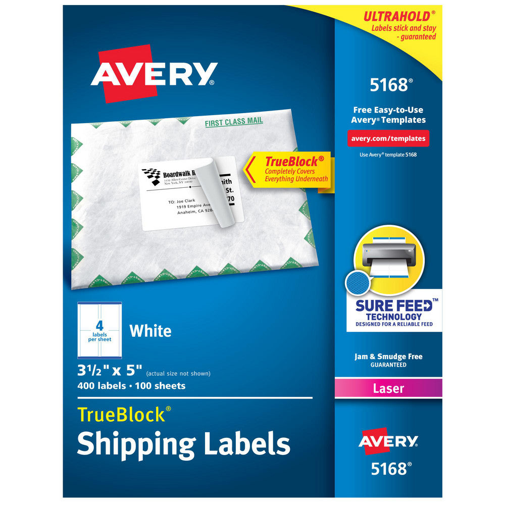 AVERY 05168 Label Maker Label White, Paper, 5" OAL, 3-1/2" OAW, 400 per Roll