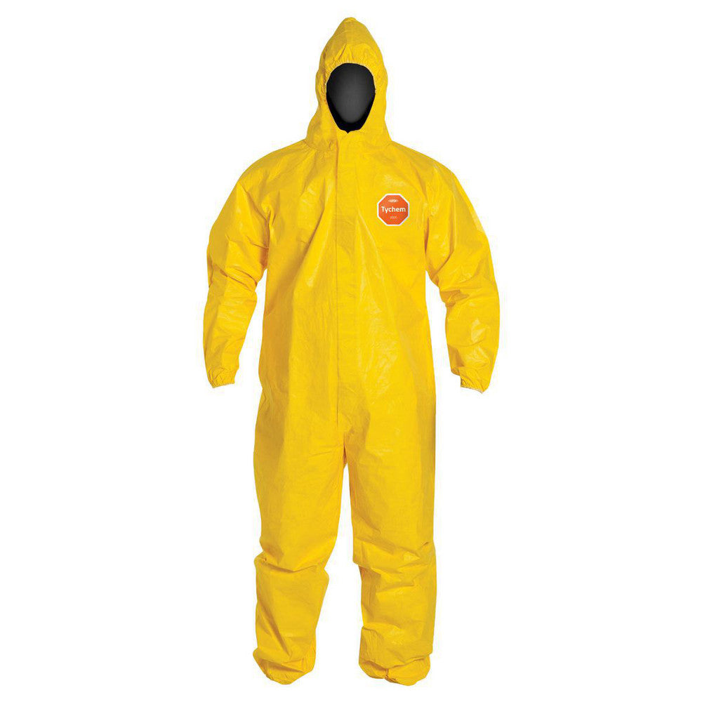 Dupont QC127SYLLG001200 Disposable Coveralls Splash & Chemical Protection, Size Large, 2.5000 oz, Tychem 2000, Stormflaps Closure