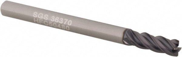 Kyocera SGS Precision Tools 36370 Corner Radius End Mill 1/8" Dia, 3/8" LOC, 0.01" Radius, 4 Flutes, Solid Carbide