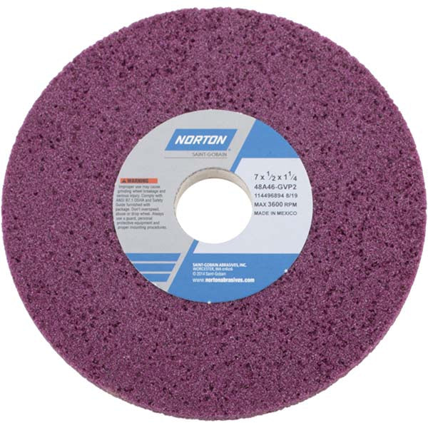 Norton 66252916214 Surface Grinding Wheel 7" Dia, 1/2" Thick, 1-1/4" Hole, 46 Grit, G Hardness