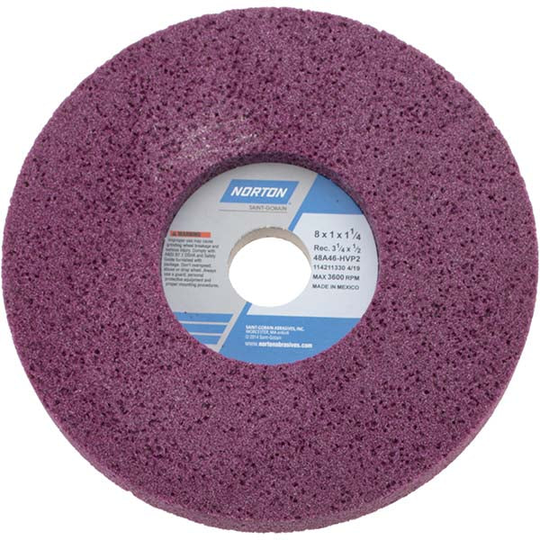 Norton 66253019366 Surface Grinding Wheel 8" Dia, 1" Thick, 1-1/4" Hole, 46 Grit, H Hardness