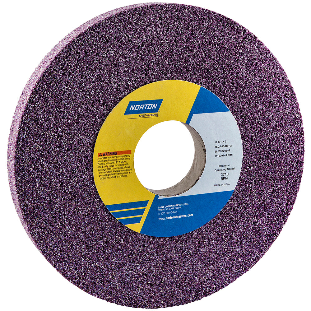 Norton 66253220885 Surface Grinding Wheel 12" Dia, 1" Thick, 3" Hole, 46 Grit, H Hardness