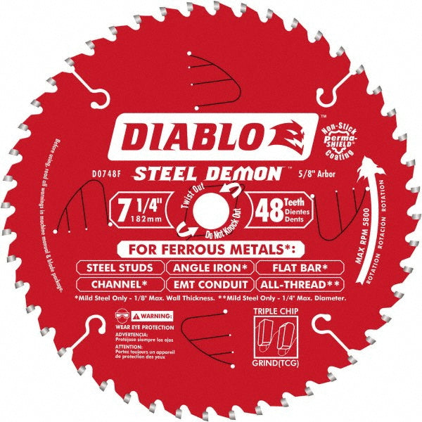 DIABLO D0748CFX Wet & Dry Cut Saw Blade 7-1/4" Dia, 5/8" Arbor Hole, 0.102" Kerf Width, 48 Teeth