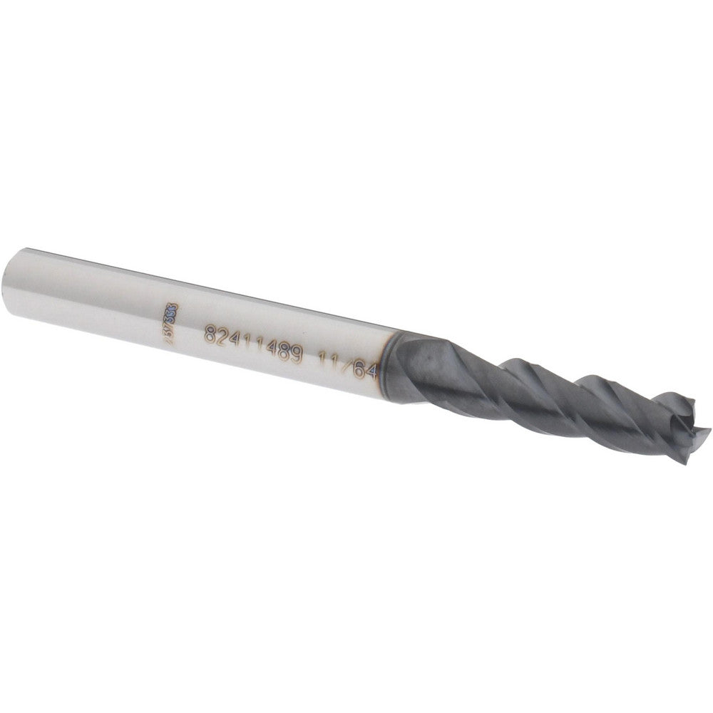 Accupro 82411489 Square End Mill 11/64'' Dia, 5/8'' LOC, 3/16'' Shank Dia, 2'' OAL, 3 Flutes, Solid Carbide