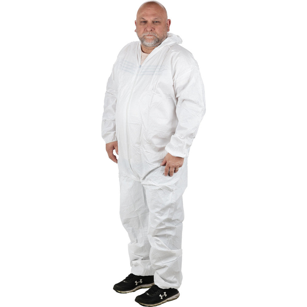 PRO-SAFE KM-CVL-KG-HE-LRG Non-Disposable Rain & Chemical-Resistant Coveralls Size Large, White, Film Laminate