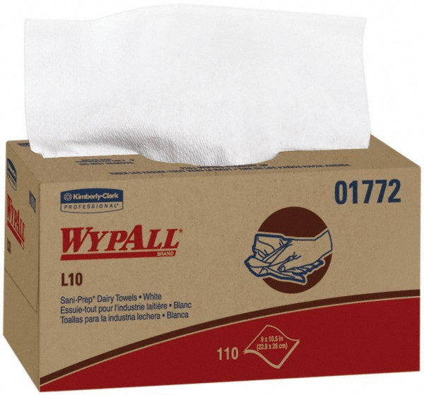 WypAll 01772 GeneralClean L10 Light Cleaning Towels, Pop-Up Box - Dairy Towel, Limited Use Towels, White