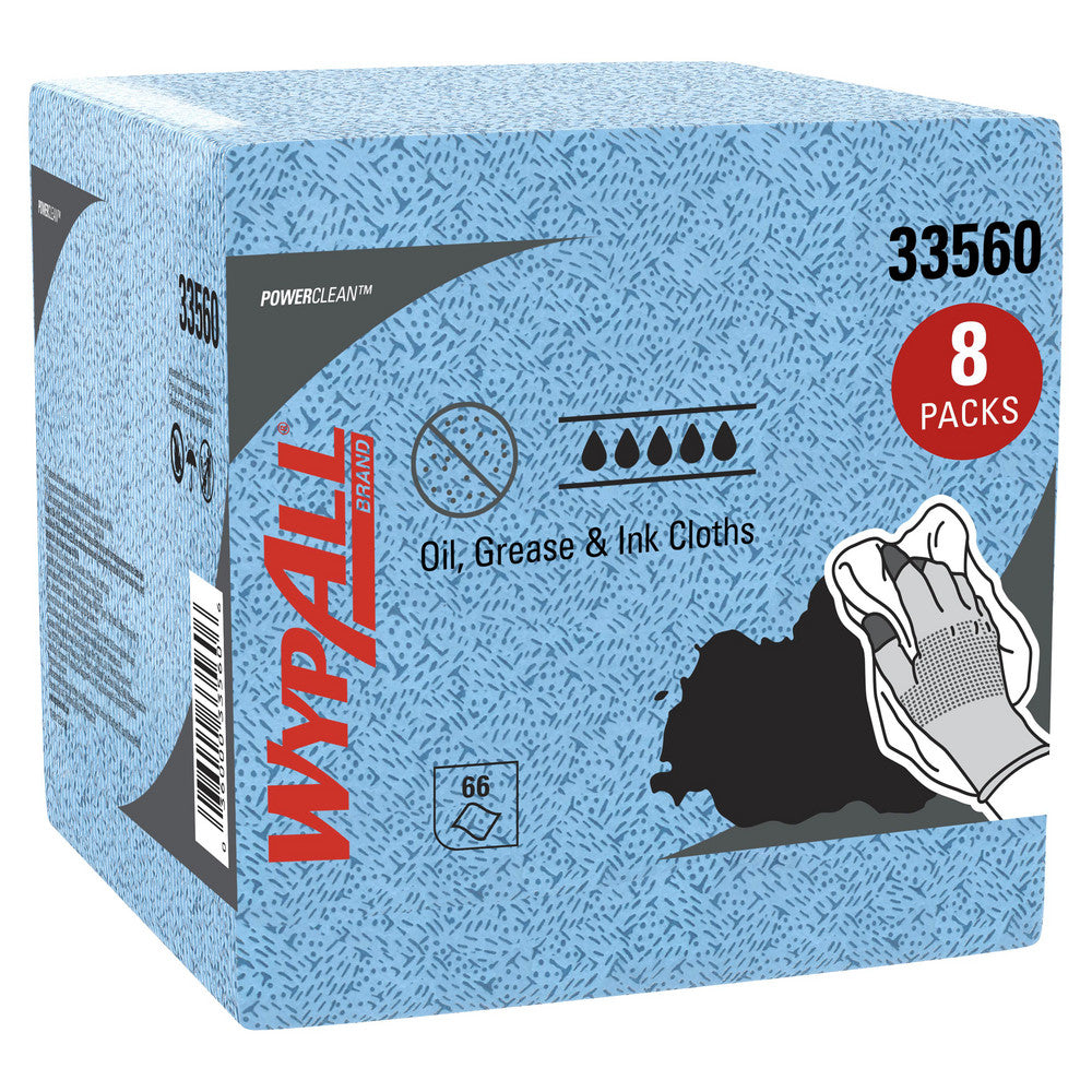 WypAll 33560 Oil, Grease & Ink Cloths (33560), Quarterfold, Lint-Free Towels, Blue