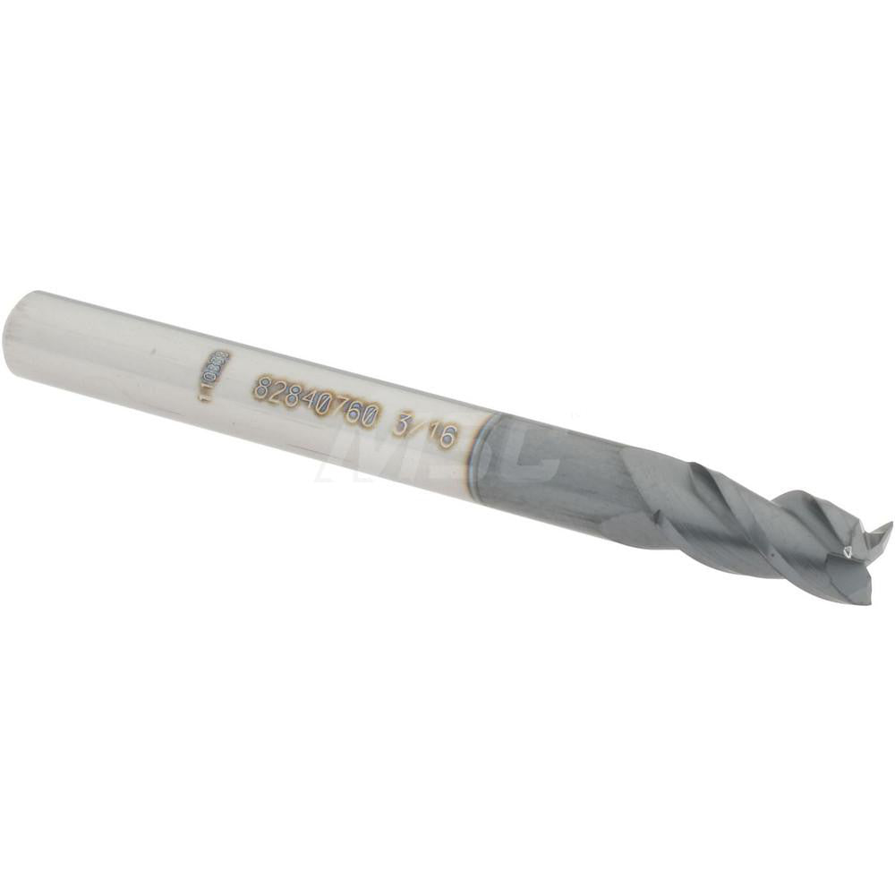 Accupro 82840760 Square End Mill 3/16'' Dia, 3/8'' LOC, 3/16'' Shank Dia, 2'' OAL, 3 Flutes, Solid Carbide