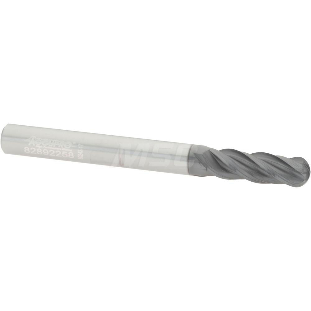 Accupro 95168325 Ball End Mill 1/4" Dia, 3/4" LOC, 4 Flute, Solid Carbide