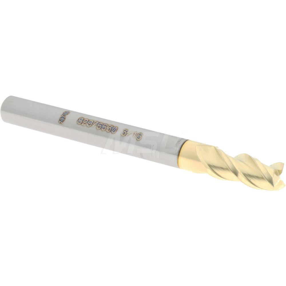 Accupro 82976630 Square End Mill 3/16'' Dia, 3/8'' LOC, 3/16'' Shank Dia, 2'' OAL, 3 Flutes, Solid Carbide