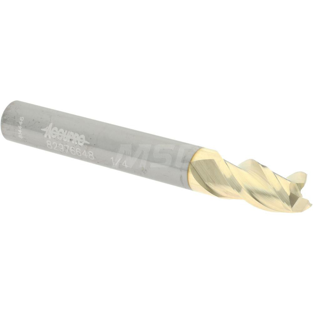 Accupro 82976648 Square End Mill 1/4'' Dia, 3/8'' LOC, 1/4'' Shank Dia, 2'' OAL, 3 Flutes, Solid Carbide