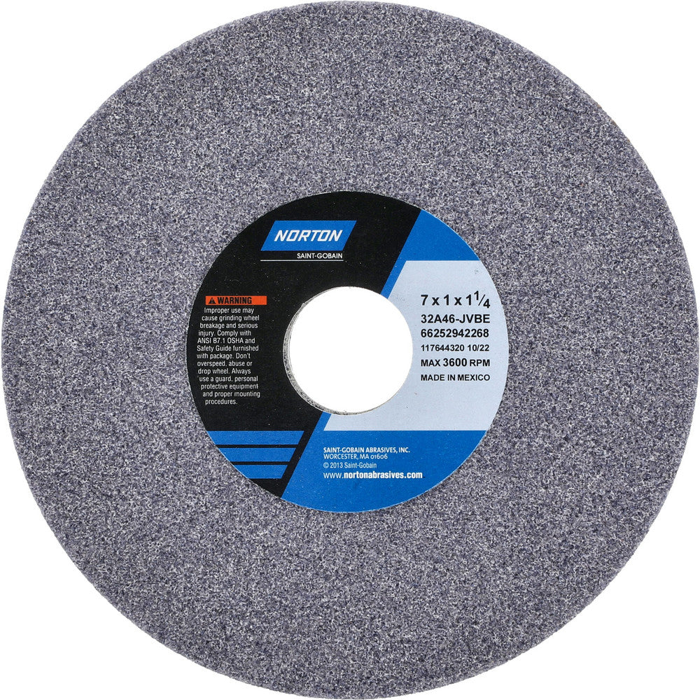 Norton 66252942268 Surface Grinding Wheel 7" Dia, 1" Thick, 1-1/4" Hole, 46 Grit, J Hardness