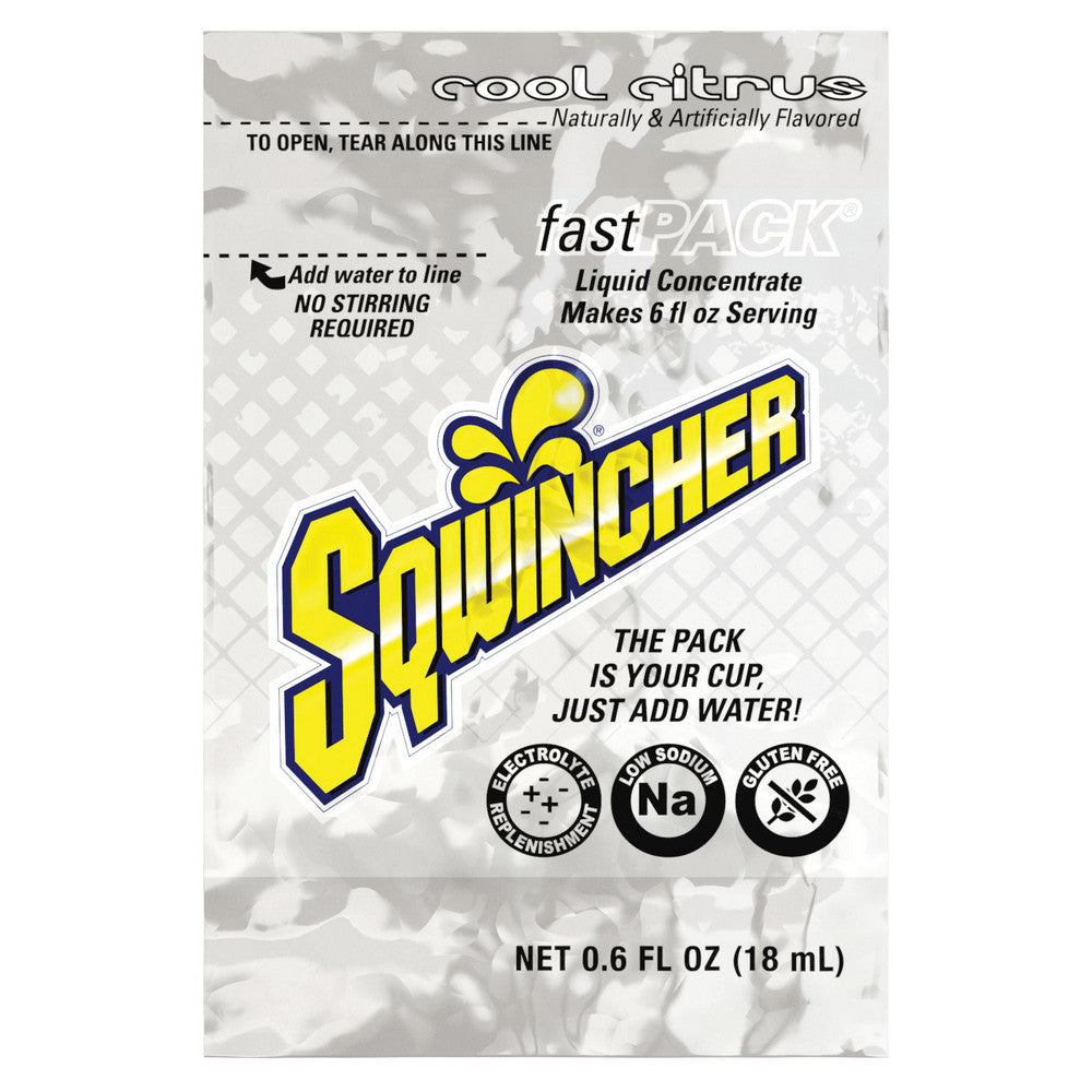 Sqwincher 159015310 Activity Drink 0.6 oz, Packet, Cool Citrus, Liquid Concentrate, Yields 6 oz