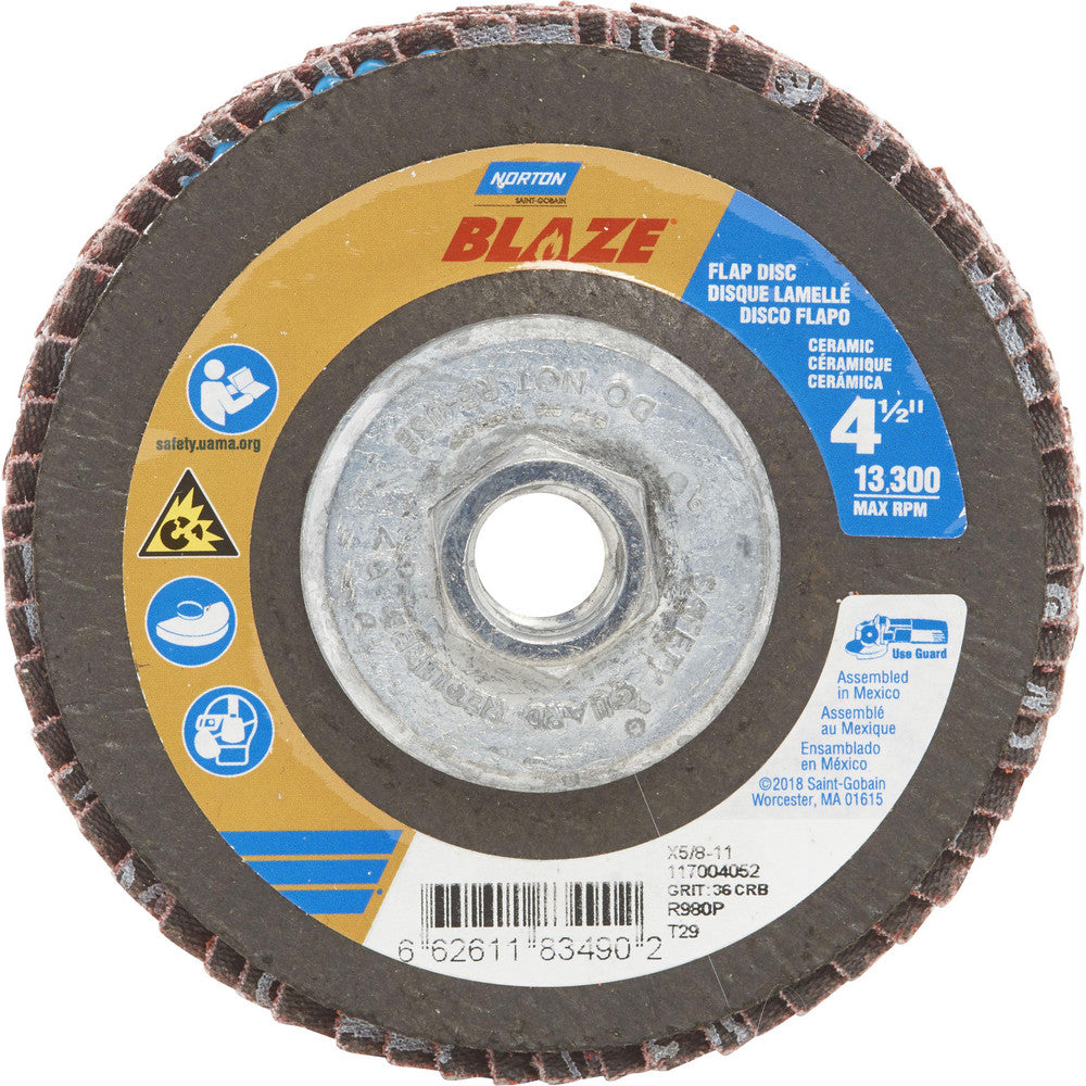 Norton 66261183490 Flap Disc 5/8-11 Hole, 36 Grit, Ceramic, Type 29