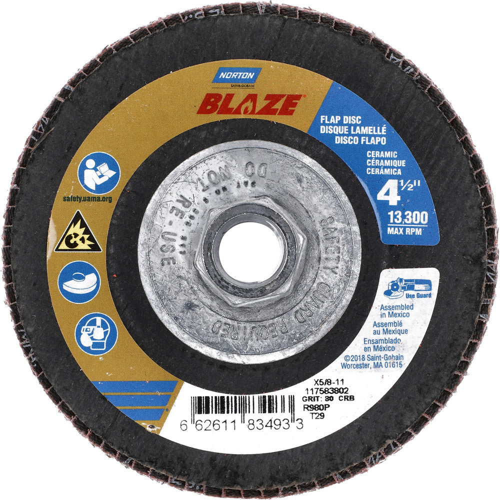 Norton 66261183493 Flap Disc 5/8-11 Hole, 80 Grit, Ceramic, Type 29