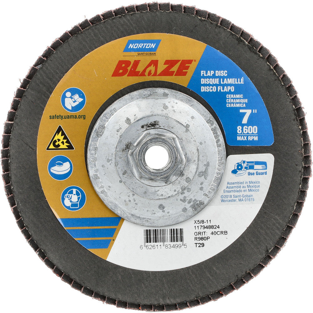 Norton 66261183499 Flap Disc 5/8-11 Hole, 40 Grit, Ceramic, Type 29