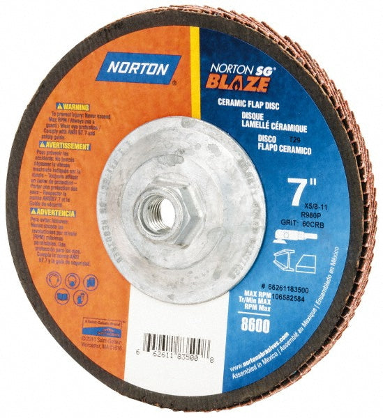 Norton 66261183500 Flap Disc 5/8-11 Hole, 60 Grit, Ceramic, Type 29