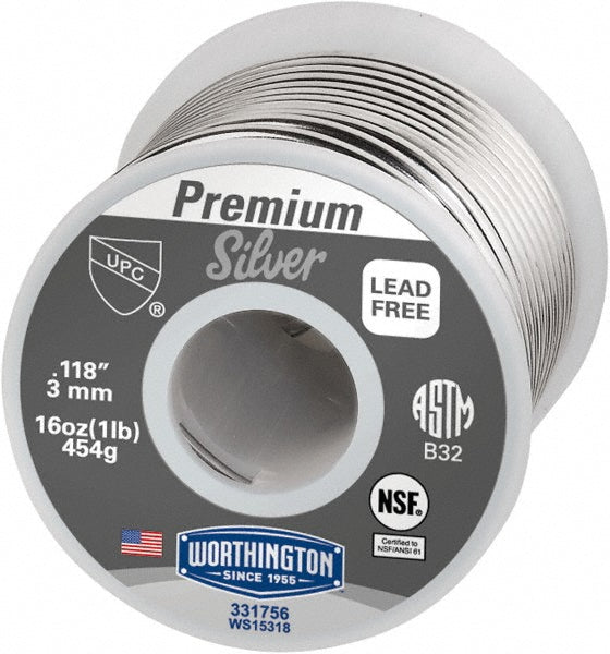 Worthington 331756 Premium Silver Lead-Free Solder Silver, 0.118" Dia
