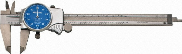 Mitutoyo 505-742-51J Dial Caliper 6", 0.001000" Graduation, 0.1" per Revolution, 0.0010" Accuracy, Stainless Steel Jaws