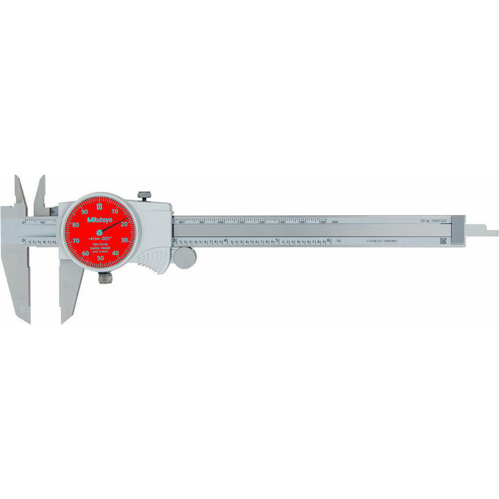 Mitutoyo 505-742-54J Dial Caliper 6", 0.001000" Graduation, 0.1" per Revolution, 0.0010" Accuracy, Stainless Steel Jaws