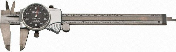 Mitutoyo 505-742-56J Dial Caliper 6", 0.001000" Graduation, 0.1" per Revolution, 0.0010" Accuracy, Stainless Steel Jaws
