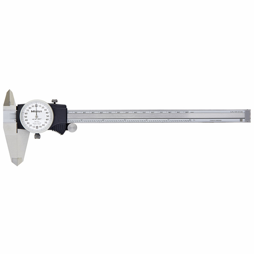 Mitutoyo 505-741J Dial Caliper 8", 0.001000" Graduation, 0.2" per Revolution, 0.0020" Accuracy, Stainless Steel Jaws