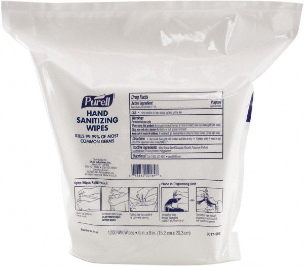 PURELL 9118-02 PURELL Hand Sanitizing Wipes, 1200 Count Refill for PURELL High Capacity Wipes Dispensers, 2/Pack