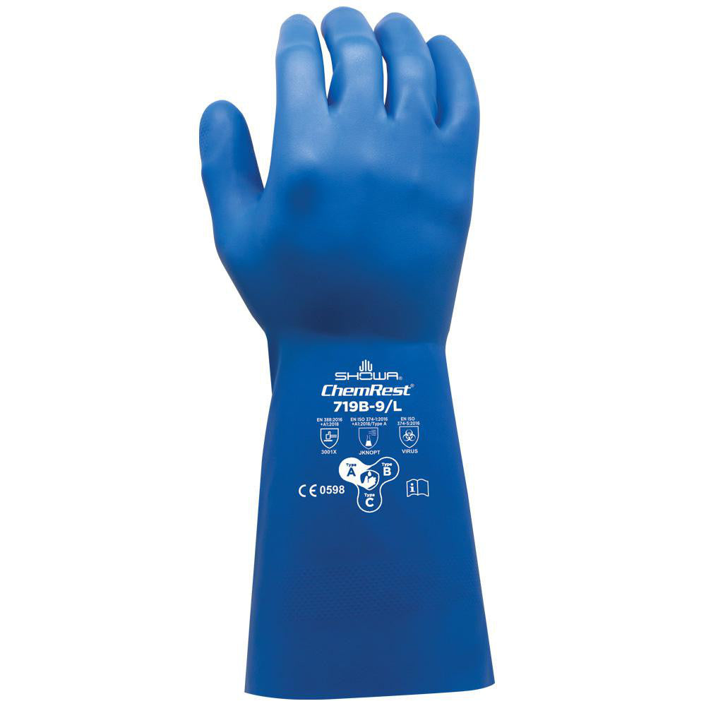 SHOWA 719B-10 Chemical Resistant Gloves Glove Type Type A Chemical Resistant Gloves Material Nitrile Size X-Large Numeric Size 10 Coating Material Nitrile Lining Material Unlined