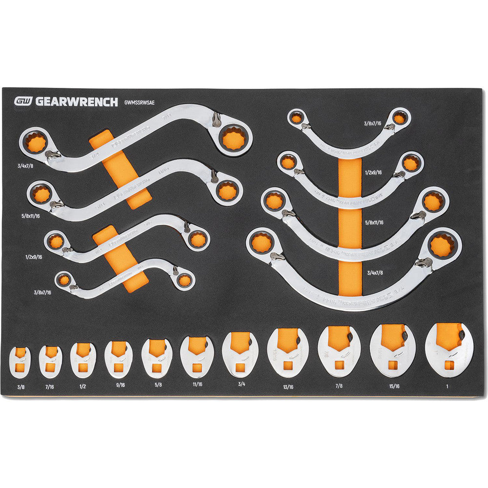 GEARWRENCH GWMSSRWSAE Wrench Sets Set Type Reversible Double Head Half Moon & S-Shape Box End & Crowfoot Wrench Set System Of Measurement Inch Size Range 3/8 in - 3/4 in Container Type Foam Module Material Alloy Steel Finish Coating Chrome