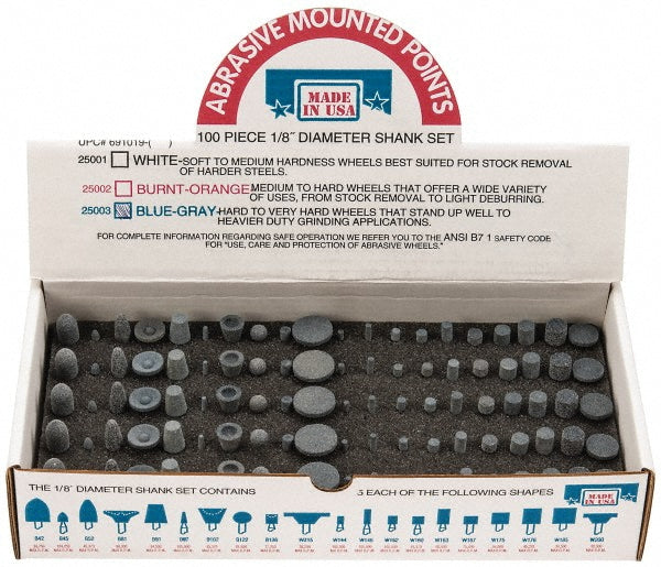 MODERN ABRASIVE CORP 925003KIT 100 Piece Aluminum Oxide Vitrified Mounted Stone Abrasive Point Set