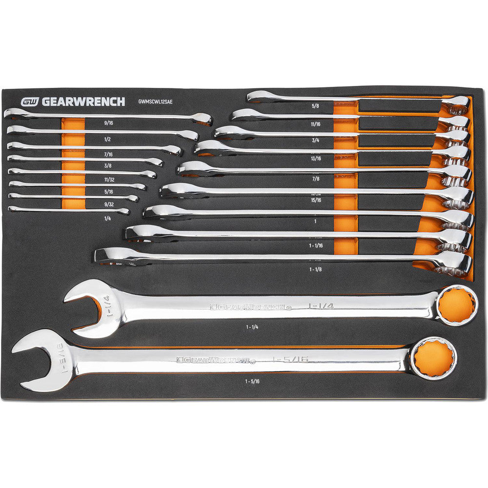 GEARWRENCH GWMSCWL12SAE Wrench Sets Set Type Long Pattern Combination Wrench Set System Of Measurement Inch Size Range 1/4 in - 1-1/8 in Container Type Foam Module Material Alloy Steel Finish Coating Chrome