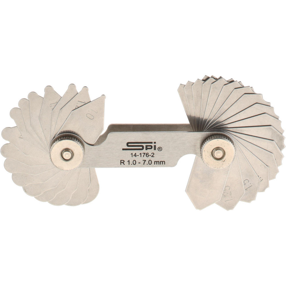 SPI 14-176-2 Radius Gage Set Stainless Steel, 1 to 7 mm Radius, 0.25 mm Graduation, 34 pc