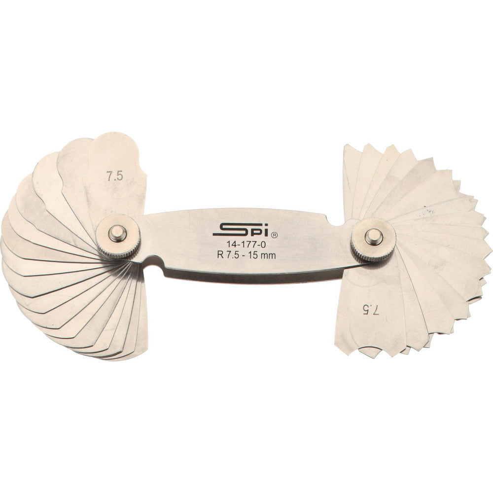 SPI 14-177-0 Radius Gage Set Stainless Steel, 7.5 to 15 mm Radius, 0.5 mm Graduation, 32 pc