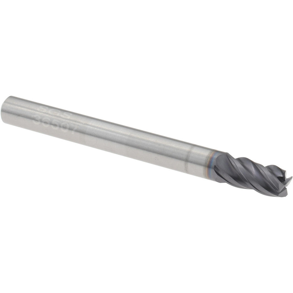 Kyocera SGS Precision Tools 36507 Corner Radius End Mill 3/16" Dia, 3/8" LOC, 0.0150" Radius, 4 Flute, Solid Carbide