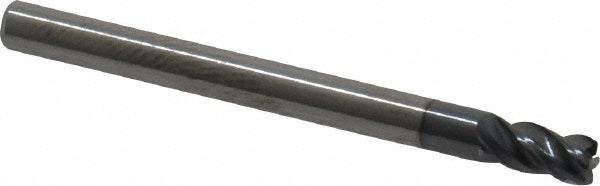 Kyocera SGS Precision Tools 36505 Corner Radius End Mill 1/8" Dia, 1/4" LOC, 0.0100 to 0.0150" Radius, 4 Flutes, Solid Carbide
