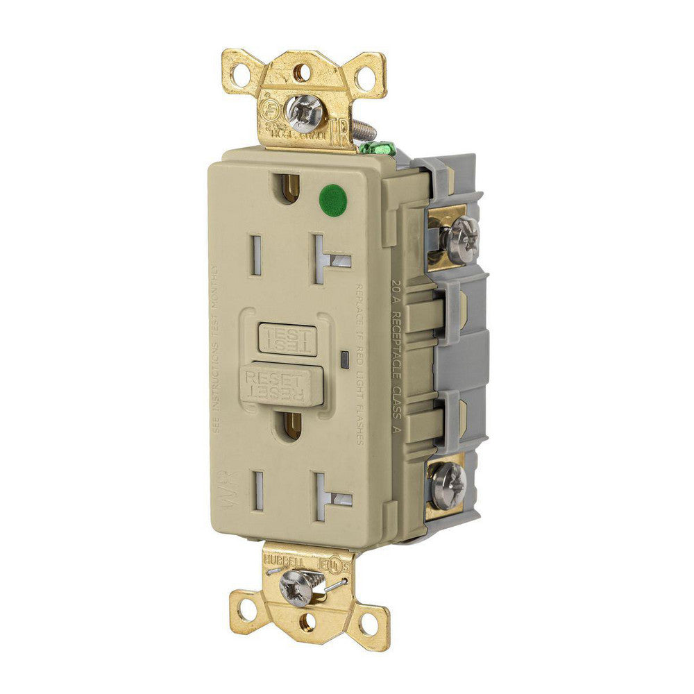 Hubbell Wiring Device-Kellems GFRTW83I GFCI Receptacles Grade Commercial Hospital Receptacle Type Duplex NEMA Configuration 5-20R Reset Type Manual Wiring Method Back Side Body Material Nylon