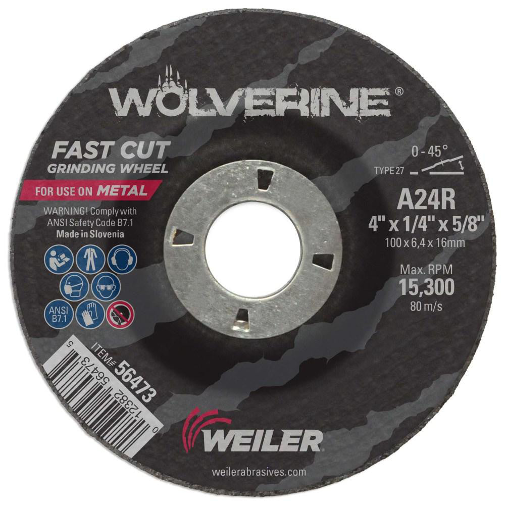 Weiler 56473 Depressed-Center Wheel Type 27, 4" Dia, 1/4" Thick, 5/8" Hole, Aluminum Oxide
