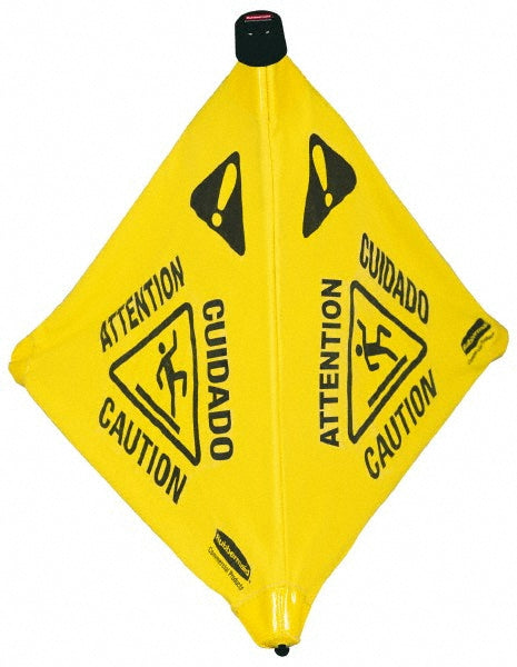 Rubbermaid FG9S0100YEL Portable/Wall-Mount 3-sided Multilingual Wet Floor Pop Up Floor Cone with Storage Tube to Prevent Accidents in Restaurant/Grocery Store/Office, 30", Yellow
