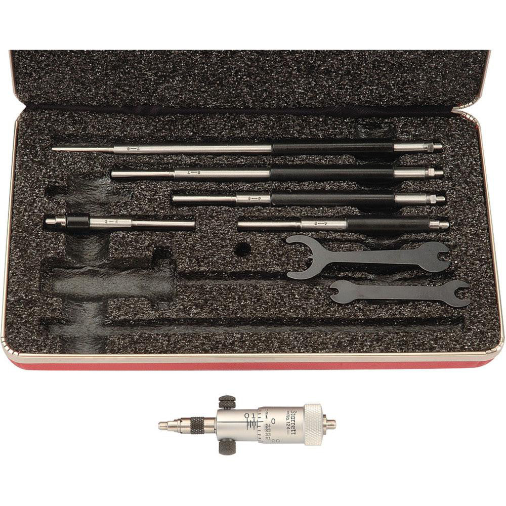 Starrett 50542 Mechanical Inside Micrometer Set 2 to 8" Range, 6 Extension Rods, Satin Chrome Finish