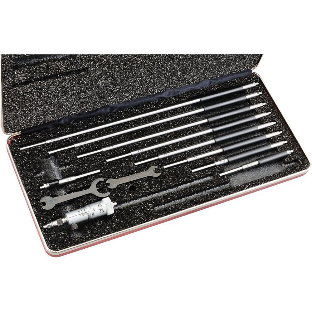 Starrett 50546 Mechanical Inside Micrometer Set 2 to 12" Range, 10 Extension Rods, Satin Chrome Finish